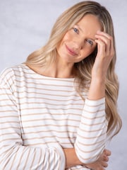 Lakeland Clothing Nude Everly Striped Long Sleeve 100% Cotton Top - Image 1 of 6