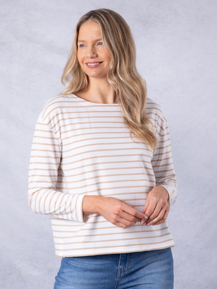 Lakeland Clothing Nude Everly Striped Long Sleeve 100% Cotton Top - Image 2 of 6