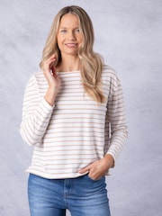 Lakeland Clothing Nude Everly Striped Long Sleeve 100% Cotton Top - Image 3 of 6
