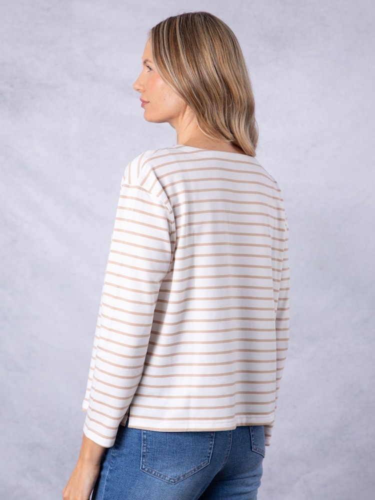 Lakeland Clothing Nude Everly Striped Long Sleeve 100% Cotton Top - Image 4 of 6