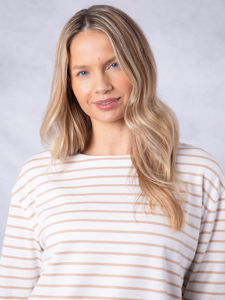 Lakeland Clothing Nude Everly Striped Long Sleeve 100% Cotton Top - Image 5 of 6