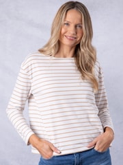 Lakeland Clothing Nude Everly Striped Long Sleeve 100% Cotton Top - Image 6 of 6