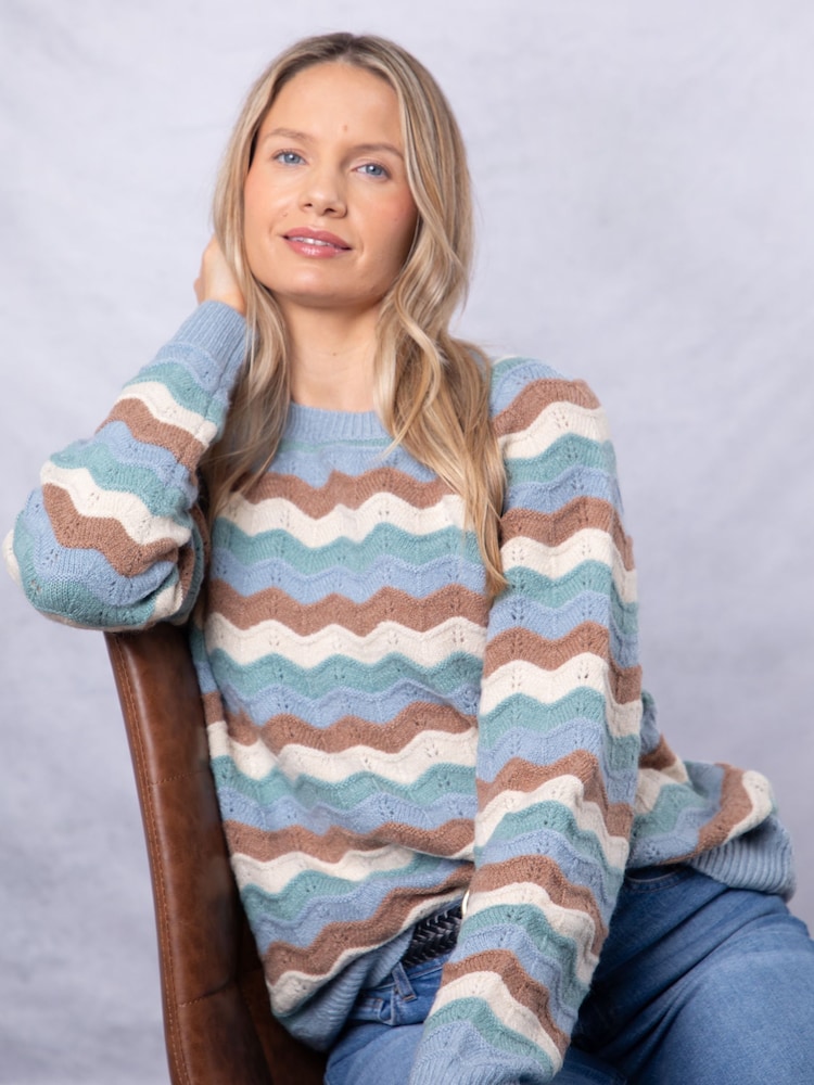 Lakeland Clothing Blue Lily Striped Jumper - Image 2 of 8 Lakeland Clothing Blue Lily Striped Jumper - Image 2 of 8
