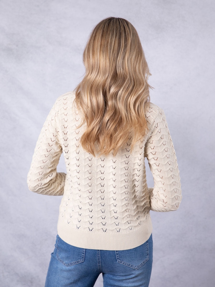 Lakeland Clothing Cream Marigold Pointelle Crochet Cardigan - Image 2 of 9