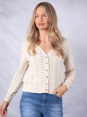 Lakeland Clothing Cream Marigold Pointelle Crochet Cardigan - Image 3 of 9
