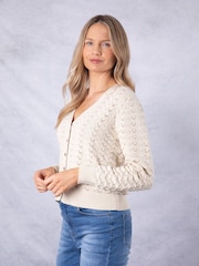 Lakeland Clothing Cream Marigold Pointelle Crochet Cardigan - Image 4 of 9