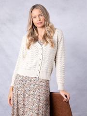Lakeland Clothing Cream Marigold Pointelle Crochet Cardigan - Image 5 of 9