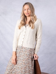 Lakeland Clothing Cream Marigold Pointelle Crochet Cardigan - Image 6 of 9
