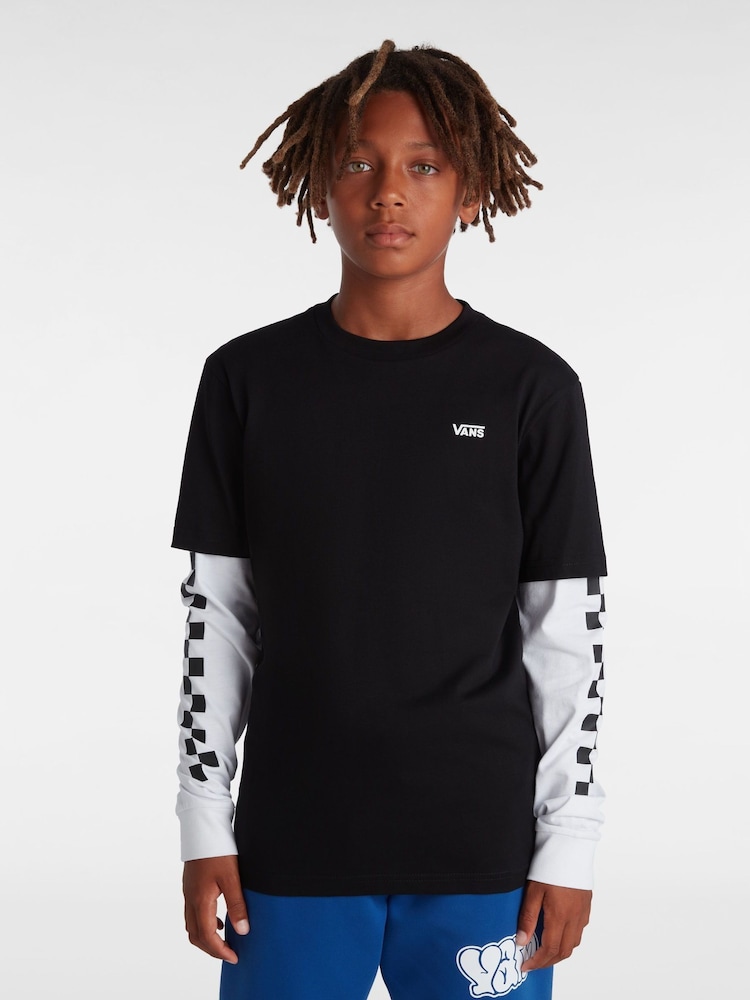 Vans Boys Long Sleeve Check Black T-Shirt - Image 1 of 6