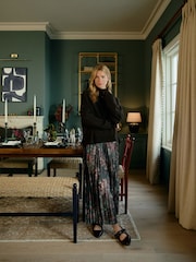 Chocolate Brown Floral 2-In-1 Knitted Jumper with Pleated Midi Skirt - Image 7 of 11