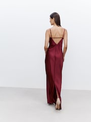 Burgundy Red Bridesmaid Satin Cowl Neck V-Back Maxi Dress - Image 2 of 5
