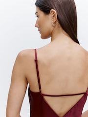 Burgundy Red Bridesmaid Satin Cowl Neck V-Back Maxi Dress - Image 5 of 5