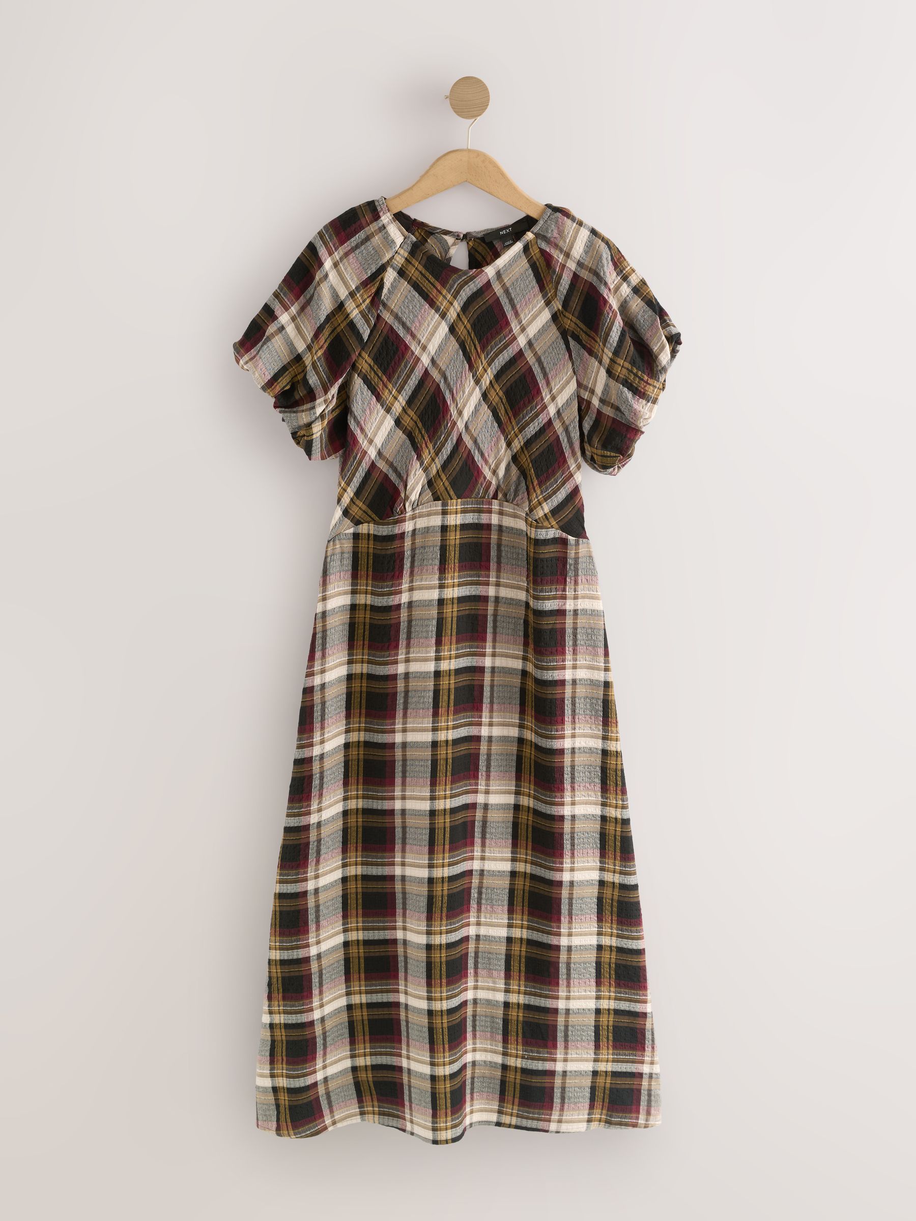 Buy Brown Check Puff Sleeve Midi Dress from Next USA