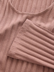 Chocolate marrom - Mini Ribbed Long Sleeve Scoop Neck Dress - Imagem 5 de 6