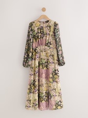 Estampa de patchwork floral preto e rosa - Vestido Midi de manga comprida - Imagem 5 de 7