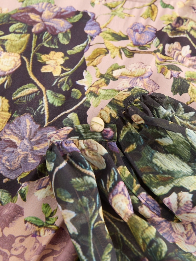 Estampa de patchwork floral preto e rosa - Vestido Midi de manga comprida - Imagem 7 de 7