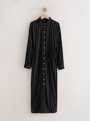Black & White Pinstripe - Long Sleeve Tie Waist Shirt Dress - Imagem 1 de 3