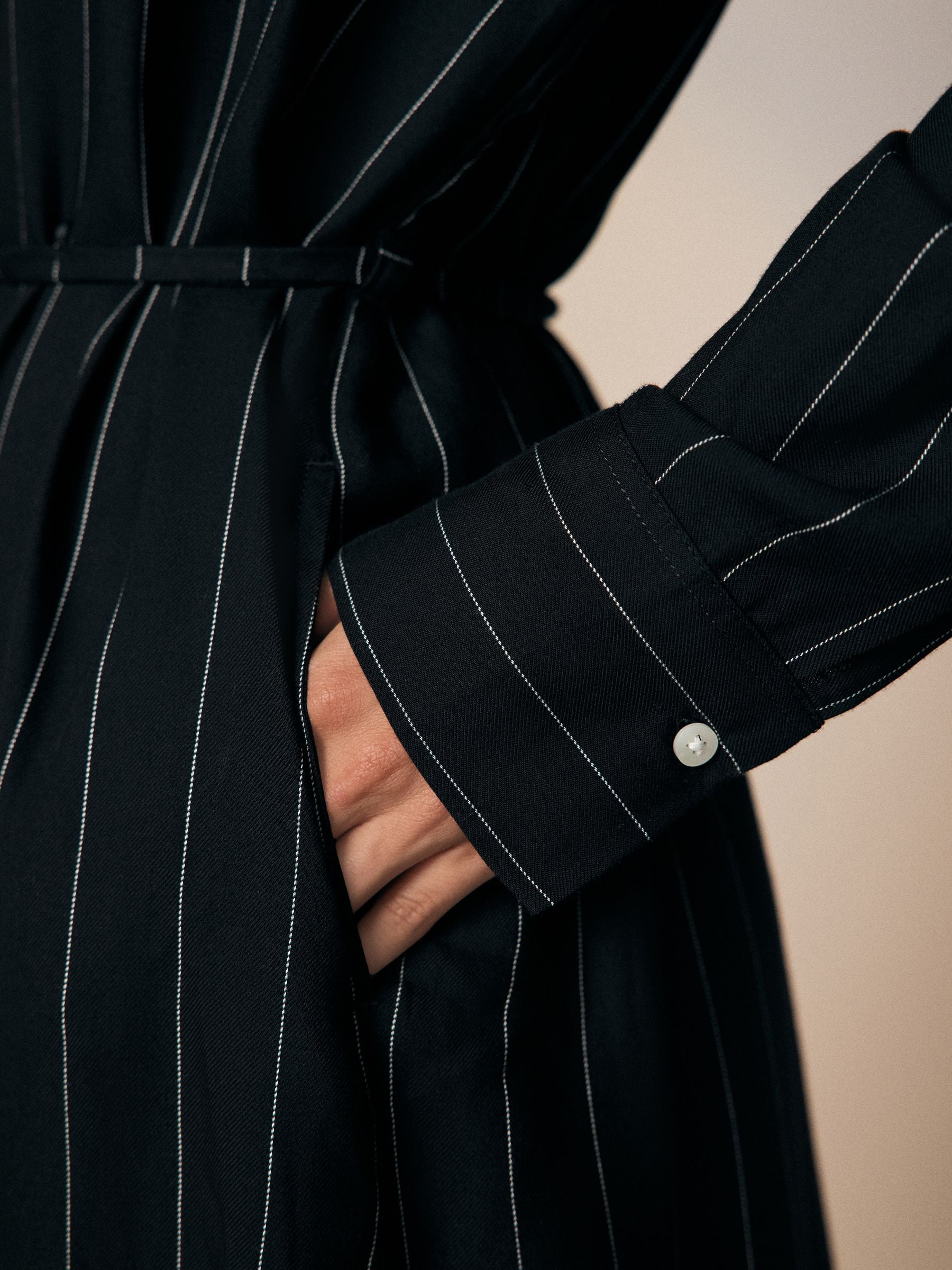 Buy Black Pinstripe Long Sleeve Tie Waist Shirt Dress from Next USA