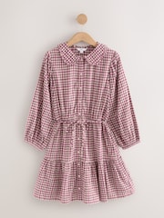 Red/White Check Collar Tie Waist Mini Shirt Dress - Image 1 of 2