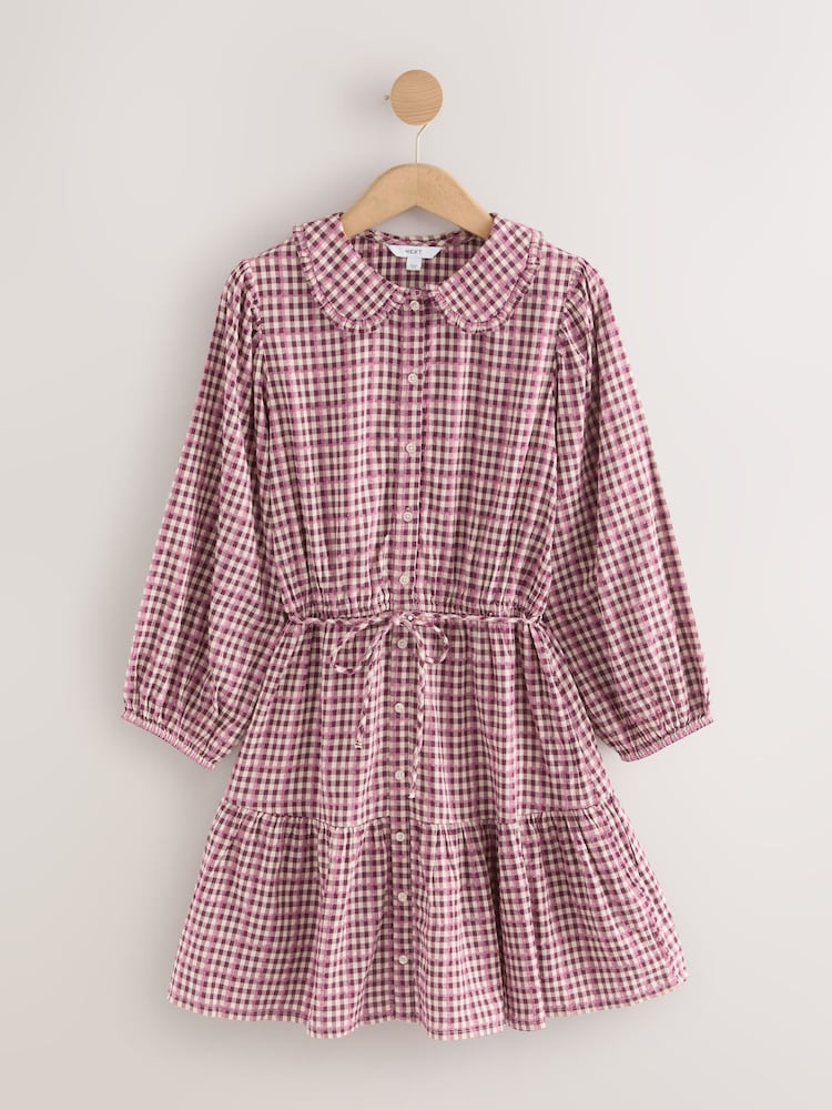 Red/White Check Collar Tie Waist Mini Shirt Dress - Image 1 of 2