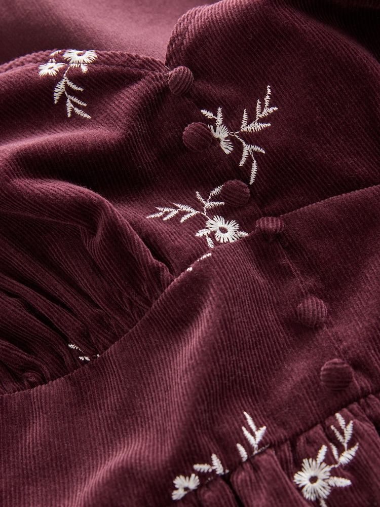 Borgonha Vermelho/Branco Floral - Vestido mini de manga comprida com cordão - Imagem 2 de 3