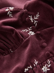Burgundy Red/White Floral Mini Cord Long Sleeve Dress - Image 6 of 7