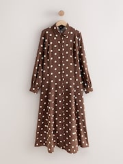 Choclate Brown & White Spot Long Sleeve Midi Shirt Dress - Image 7 of 9