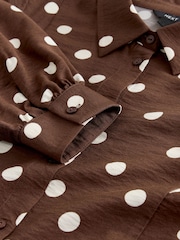 Choclate Brown & White Spot Long Sleeve Midi Shirt Dress - Image 8 of 9