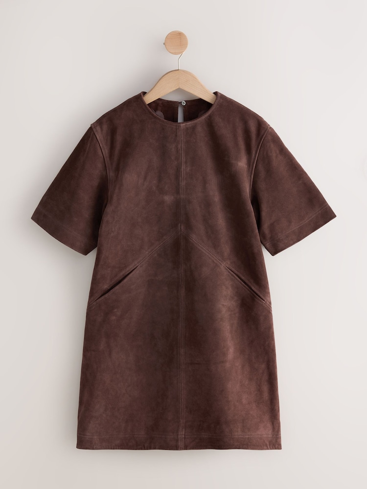 بني - Mini N. Premium Real Suede Boxy Dress - صورة 1 من 3 بني - Mini N. Premium Real Suede Boxy Dress - صورة 1 من 3
