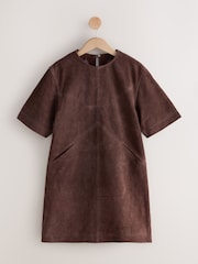 Chocolate Brown Mini N. Premium Real Suede Boxy Dress - Image 4 of 6