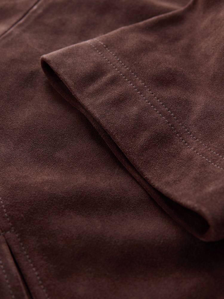 Chocolate Brown Mini N. Premium Real Suede Boxy Dress - Image 5 of 6