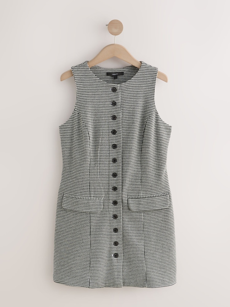 Mono Check Sleeveless Button Down Pinny Dress - Image 1 of 3