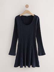 Azul marinho - Mini Ribbed Long Sleeve Scoop Neck Dress - Imagem 1 de 1