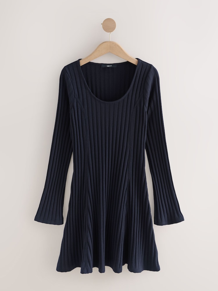 Azul marinho - Mini Ribbed Long Sleeve Scoop Neck Dress - Imagem 1 de 1