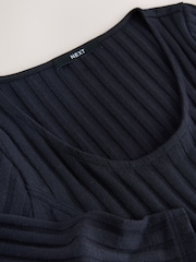 Navy Blue Mini Ribbed Long Sleeve Scoop Neck Dress - Image 6 of 7
