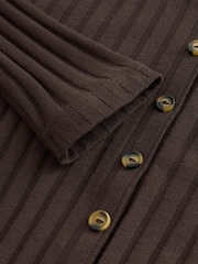 Chocolate marrom - Ribbed Long Sleeve Button Down Midi Dress - Imagem 3 de 3