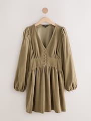 Verde cáqui - Vestido mini de manga comprida com cordão - Imagem 1 de 4