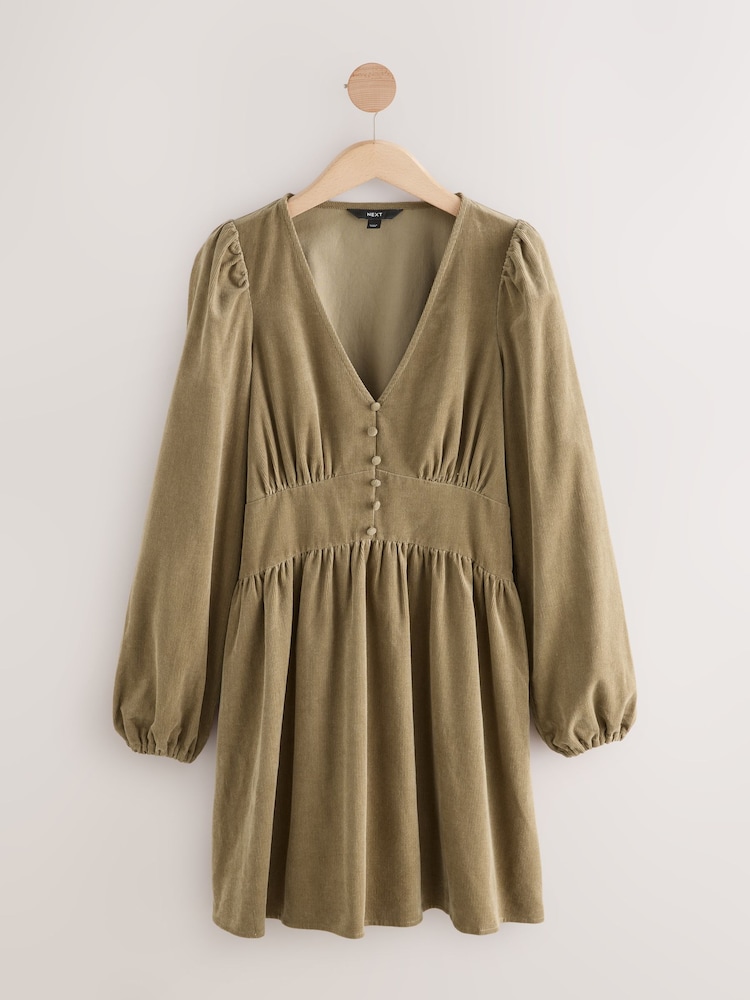 Verde cáqui - Vestido mini de manga comprida com cordão - Imagem 1 de 4