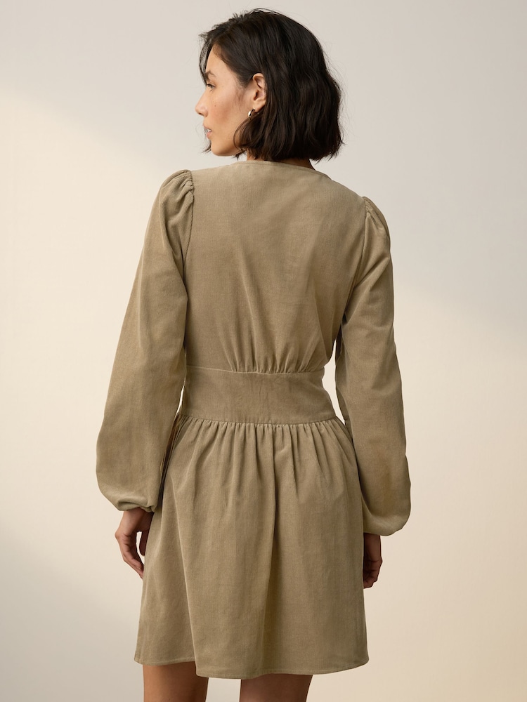 Buy Khaki Green Mini Cord Long Sleeve Dress from Next USA