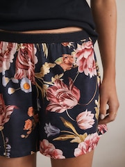 Black Floral Cotton Rib Vest Short Set Pyjamas - Image 5 of 8