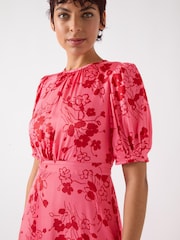 LK Bennett Pink Petite Jem Desert Rose & Rio Viscose Wildflower Tea Dress - Image 3 of 5