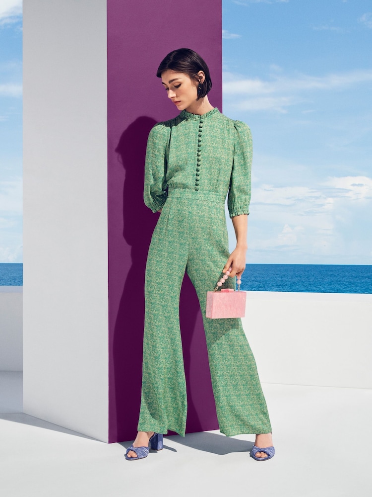 LK Bennett Naomi Jelly Bean & Italian Straw Viscose Swirl Print Crepe Jumpsuit - Imagen 1 de 5