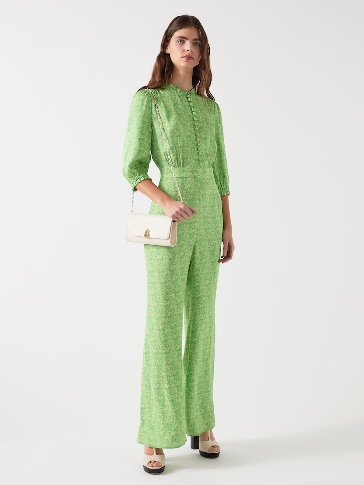 LK Bennett Green Naomi Jelly Bean & Italian Straw Viscose Swirl Print Crepe Jumpsuit - Image 4 of 5