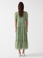 LK Bennett Green Petite Coco Treetop Birch Tie Neck Georgette Dress - Image 2 of 4