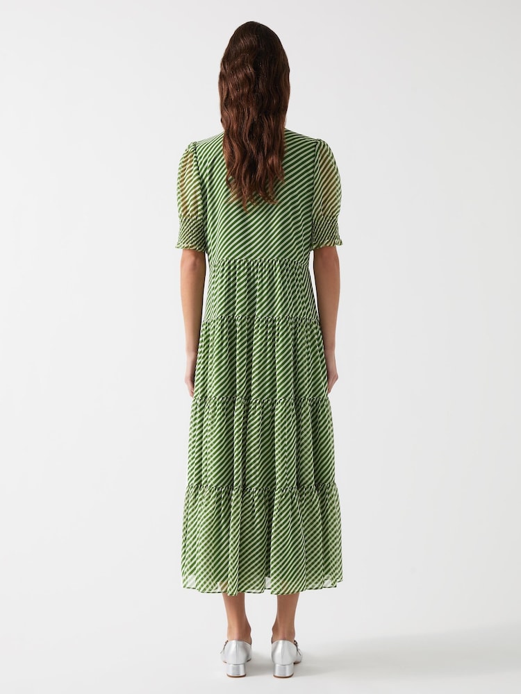 LK Bennett Green Petite Coco Treetop Birch Tie Neck Georgette Dress - Image 2 of 4