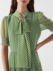 LK Bennett Green Petite Coco Treetop Birch Tie Neck Georgette Dress - Image 4 of 4