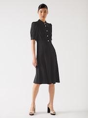 LK Bennett Blue Esme Chambray Cotton Blend Chambray Pearl Button Dress - Image 3 of 4