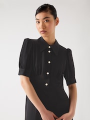 LK Bennett Blue Esme Chambray Cotton Blend Chambray Pearl Button Dress - Image 4 of 4