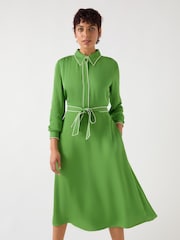 LK Bennett Green Petite Elise Treetop Viscose Edge Stitch Detail Shirt Dress - Image 1 of 5
