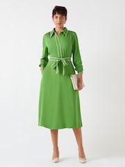 LK Bennett Green Petite Elise Treetop Viscose Edge Stitch Detail Shirt Dress - Image 3 of 5